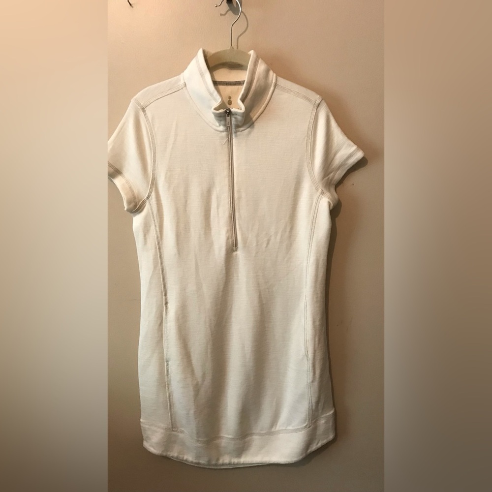 Tommy Bahamas Off White Short Sleeve Knitted Dress 1/4 Zip Mini Dress Size S